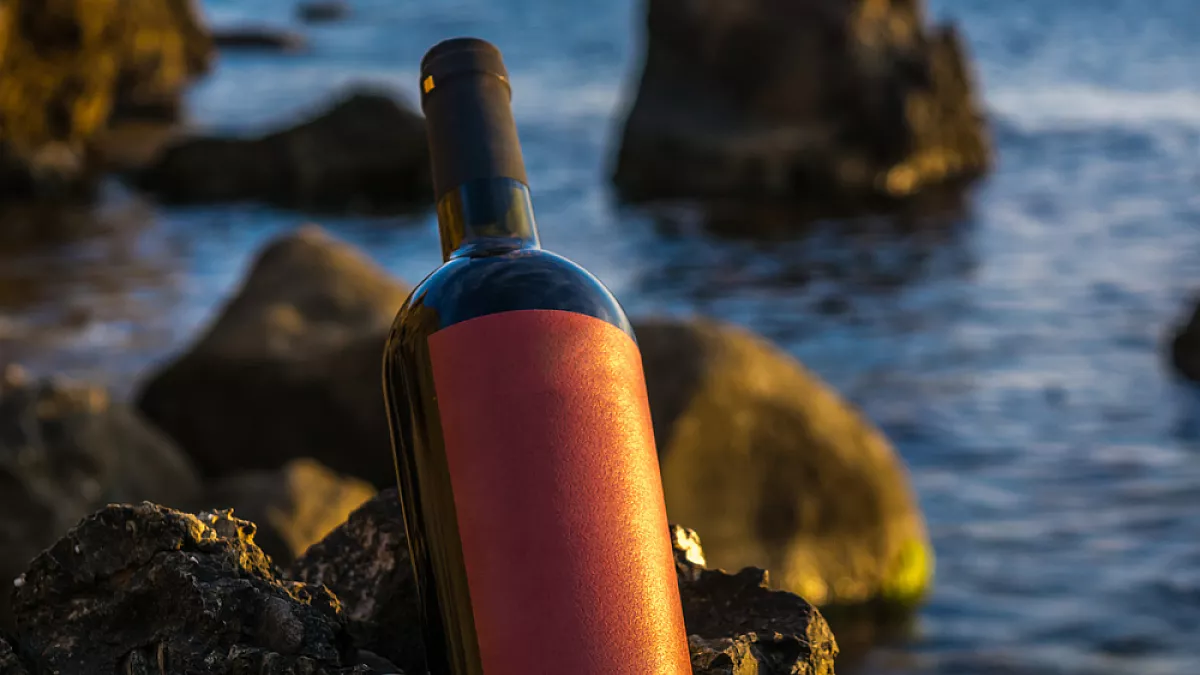 bottiglia di vino sul mare