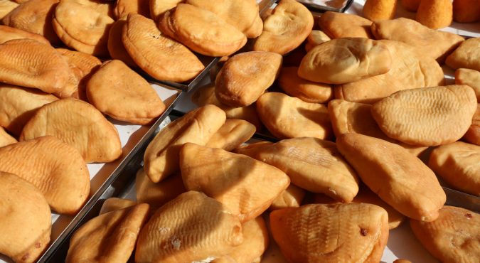 typical Italian food called Panzerotti maked with mozzarella che