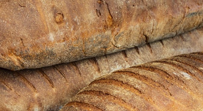 close up breads on market stall