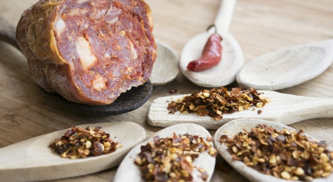 typical spicy salami of Calabria called soppressata