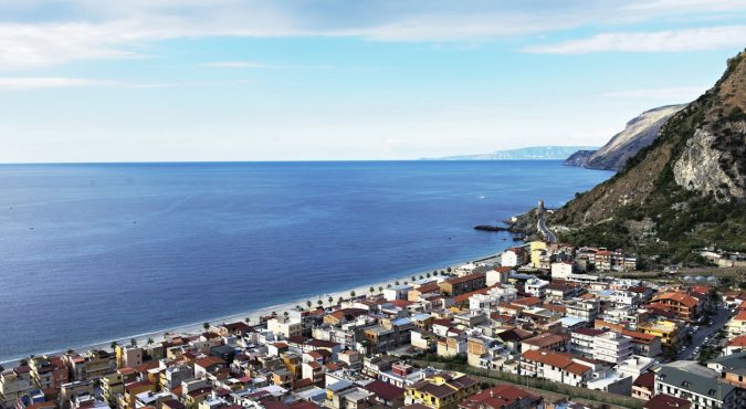 Aerial view of Bagnara Calabra, a municipality located in the province of Reggio Calabria in southern Italy