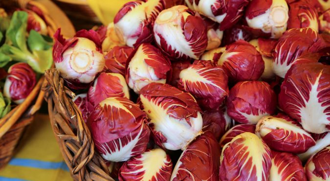 basket of red chicory for sale